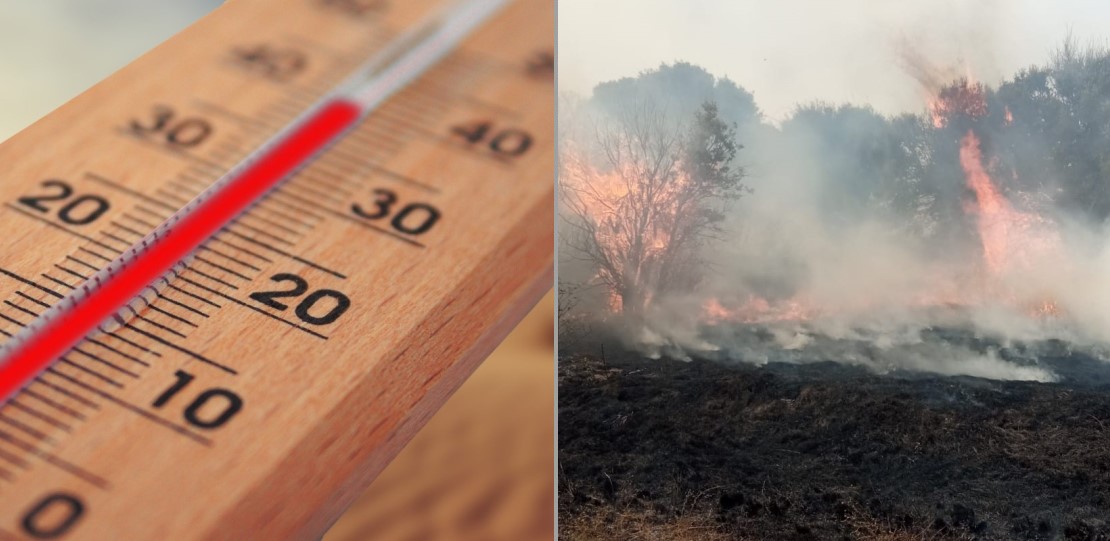 Incendio y termómetro